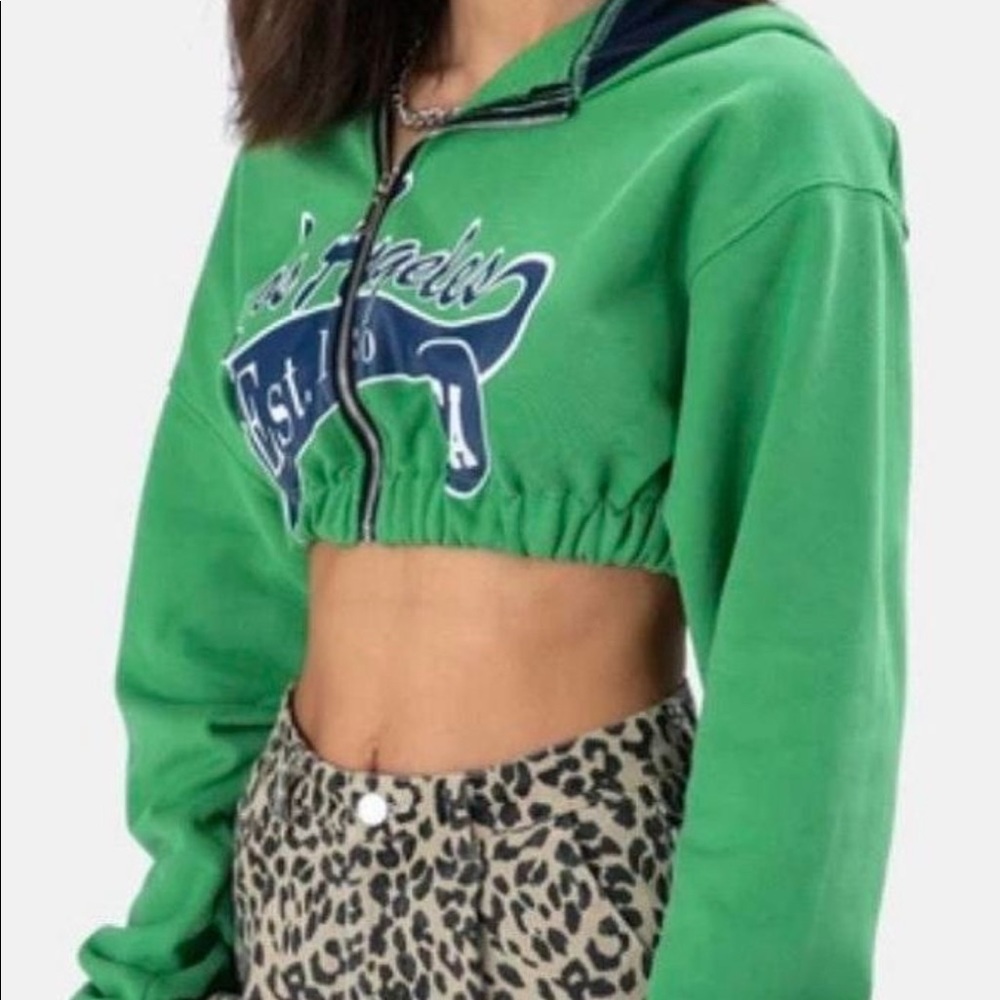 Adika green cropped zip up